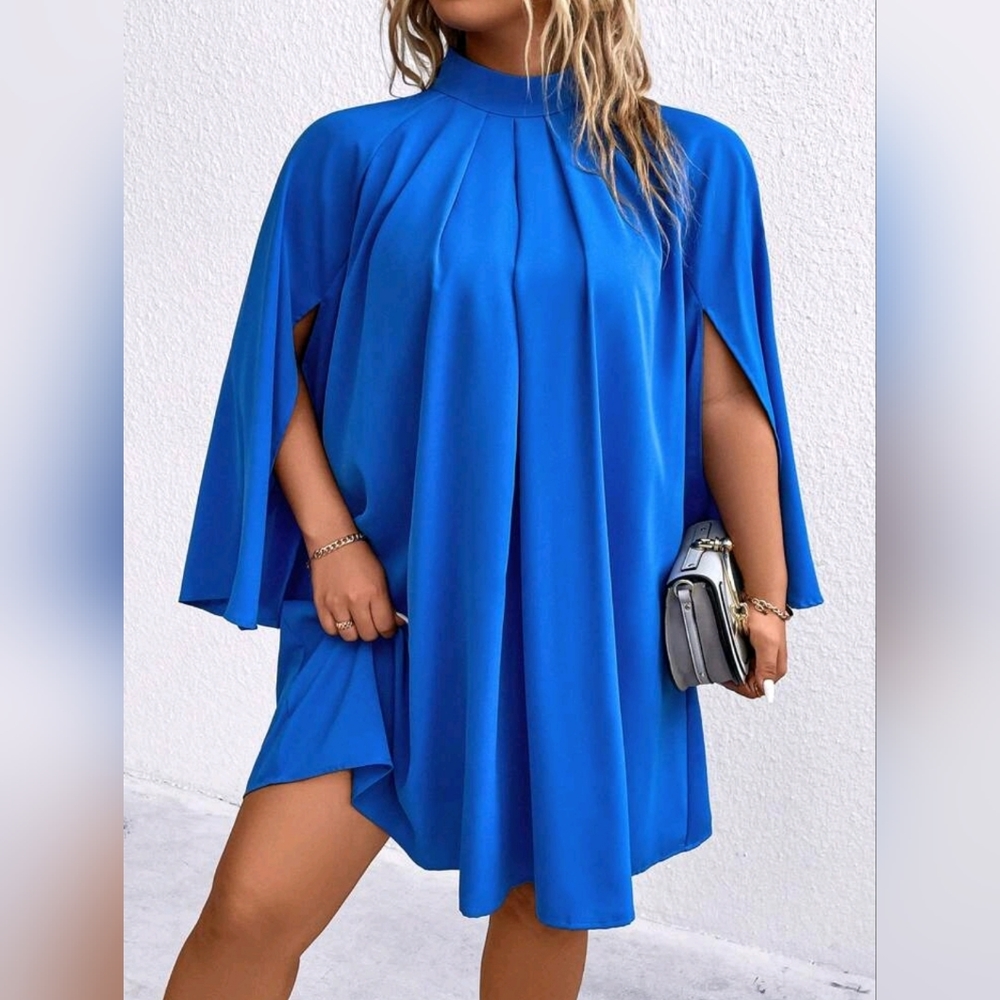 Blue Mock Neck Cape Dress Size 3XL